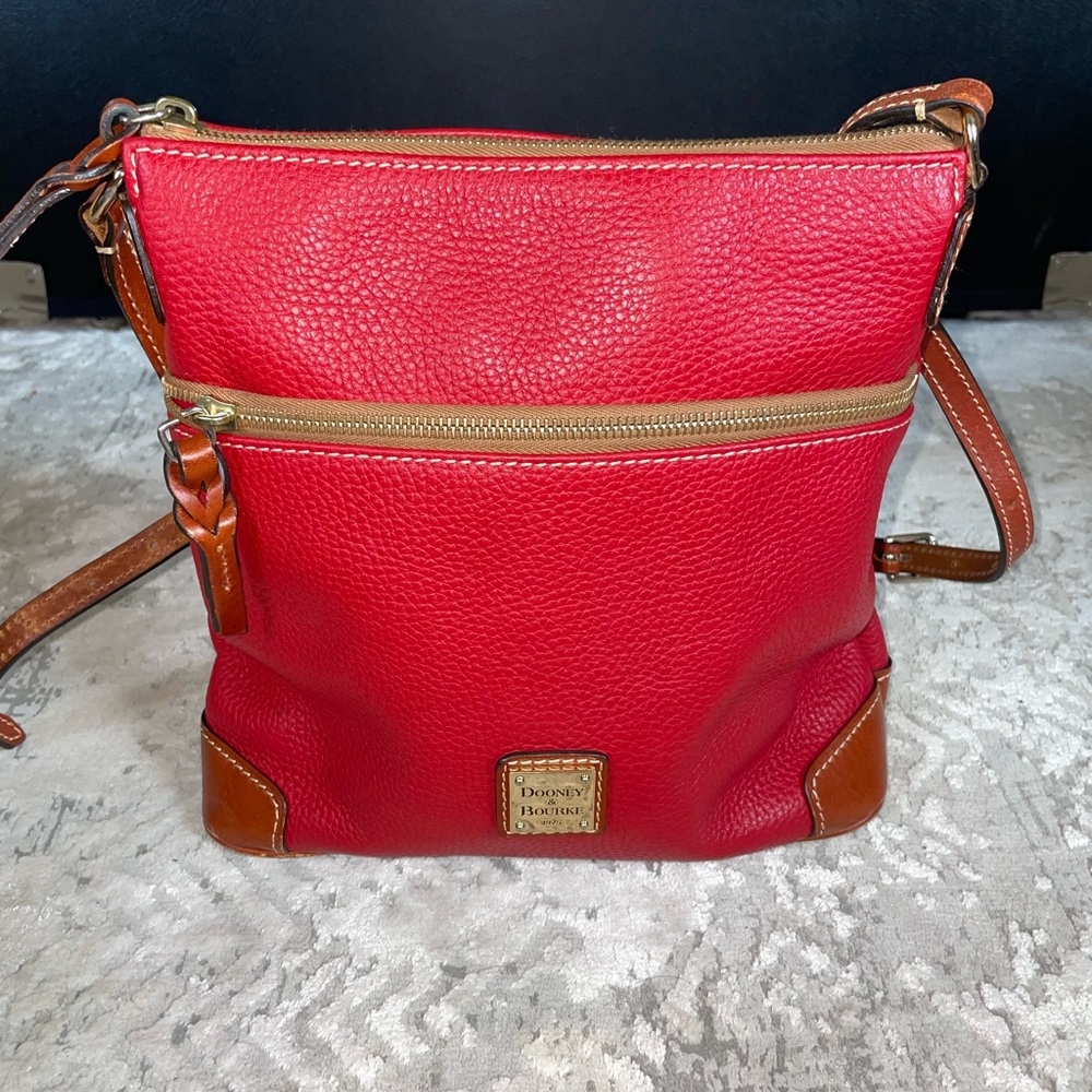 Dooney & Bourke Red and Brown Pebbled Leather Crossbody
